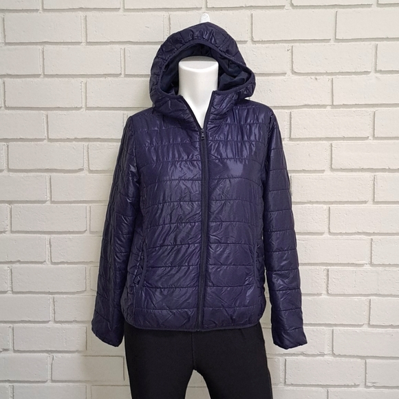 Fashion Nova Dark Blue Puffer Coat. Size Medium NWOT - Picture 1 of 11
